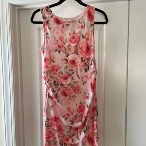 Peach garden rose fitted maternity dress